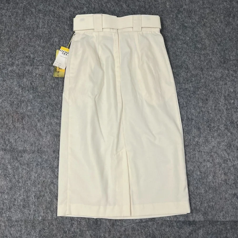 Christy Girl Women's Skirt 8 Ivory Knee‎ Length Belted Kensington Flannel New